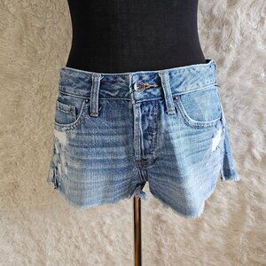 Abercrombie&Fitch Women's Blue Fly Buttoms Denim Dressed Cropped Hot Pants W26